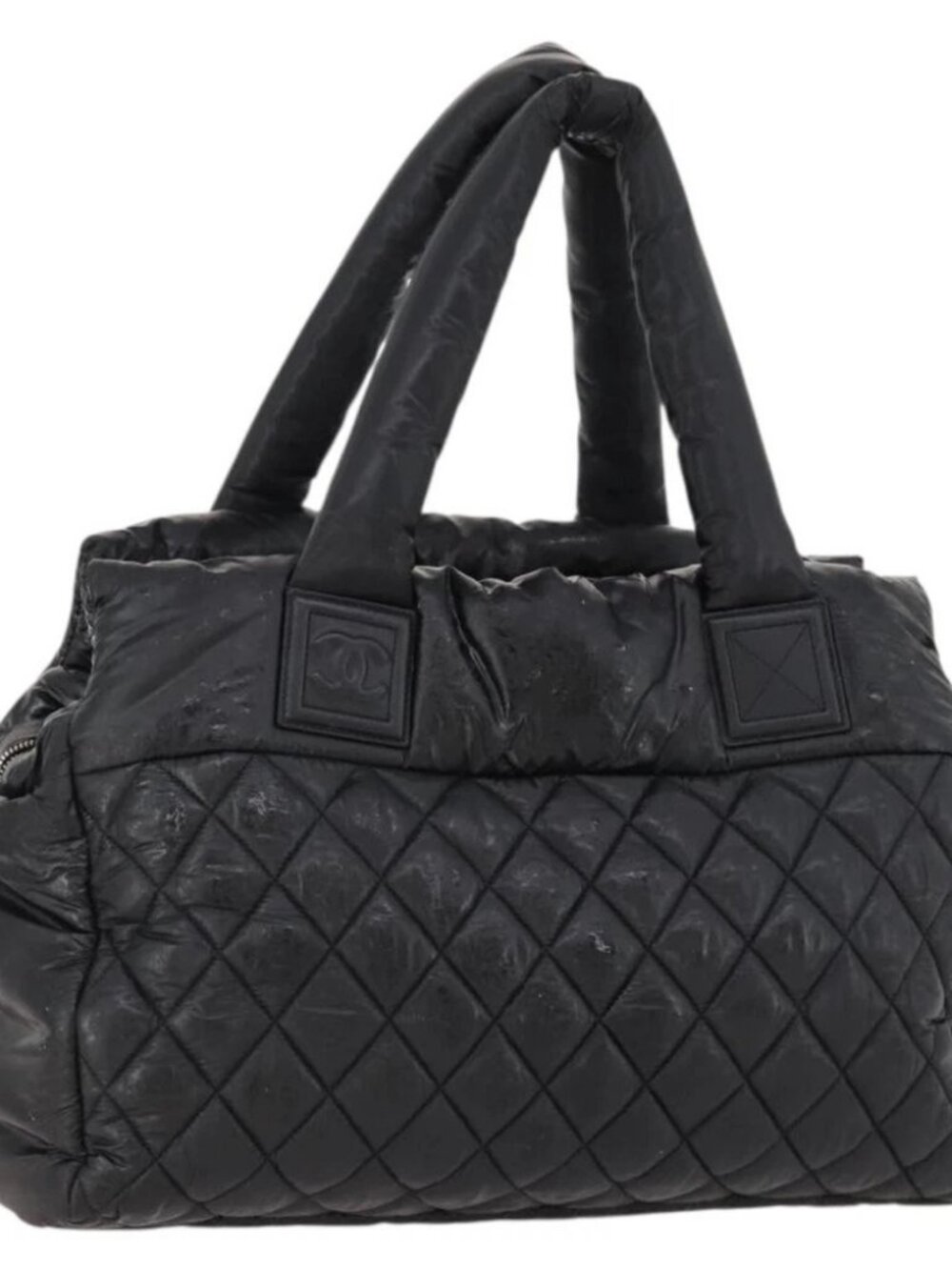 CHANEL Hand Bag Nylon Black Silver CC Auth BA10726